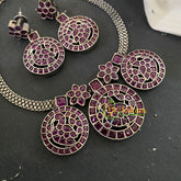 Silver Like Statement Choker Neckpiece-Red -S645